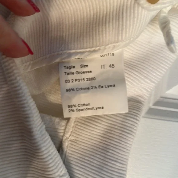 Piazza Sempione Audrey white Corduroy Pants Sz 48. 10 US - Picture 7 of 8